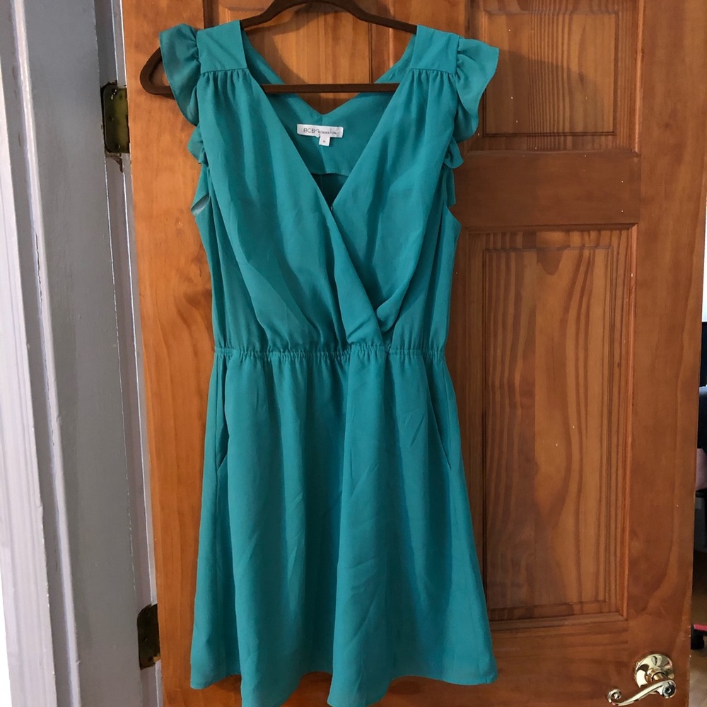 BCBGeneration Flutter Sleeve Aqua Green Dress